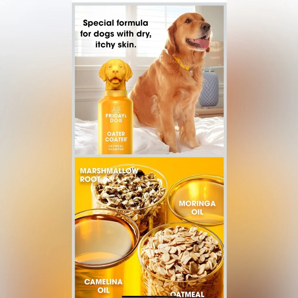 Friday’s Dog Shampoo 12oz Oater Coater Vitamins Cruelty Free Almond Honey Scent